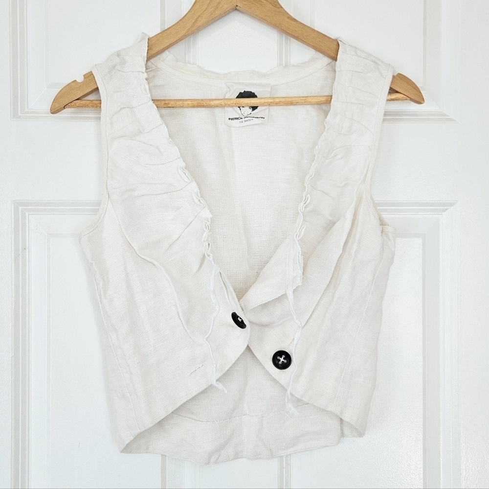 PATRICK ROBINSON x TARGET White Ruffle Deep-V Sleeveless Vest Tank Top Size M/L - Picture 4 of 8